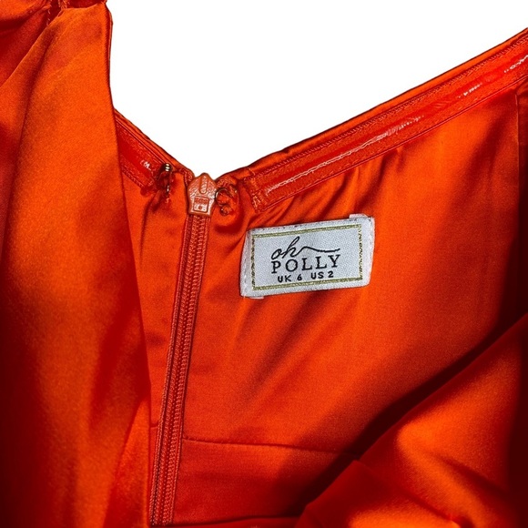 Oh Polly Infinite Love Puff Sleeve Satin Mini Dress Orange - Picture 4 of 5